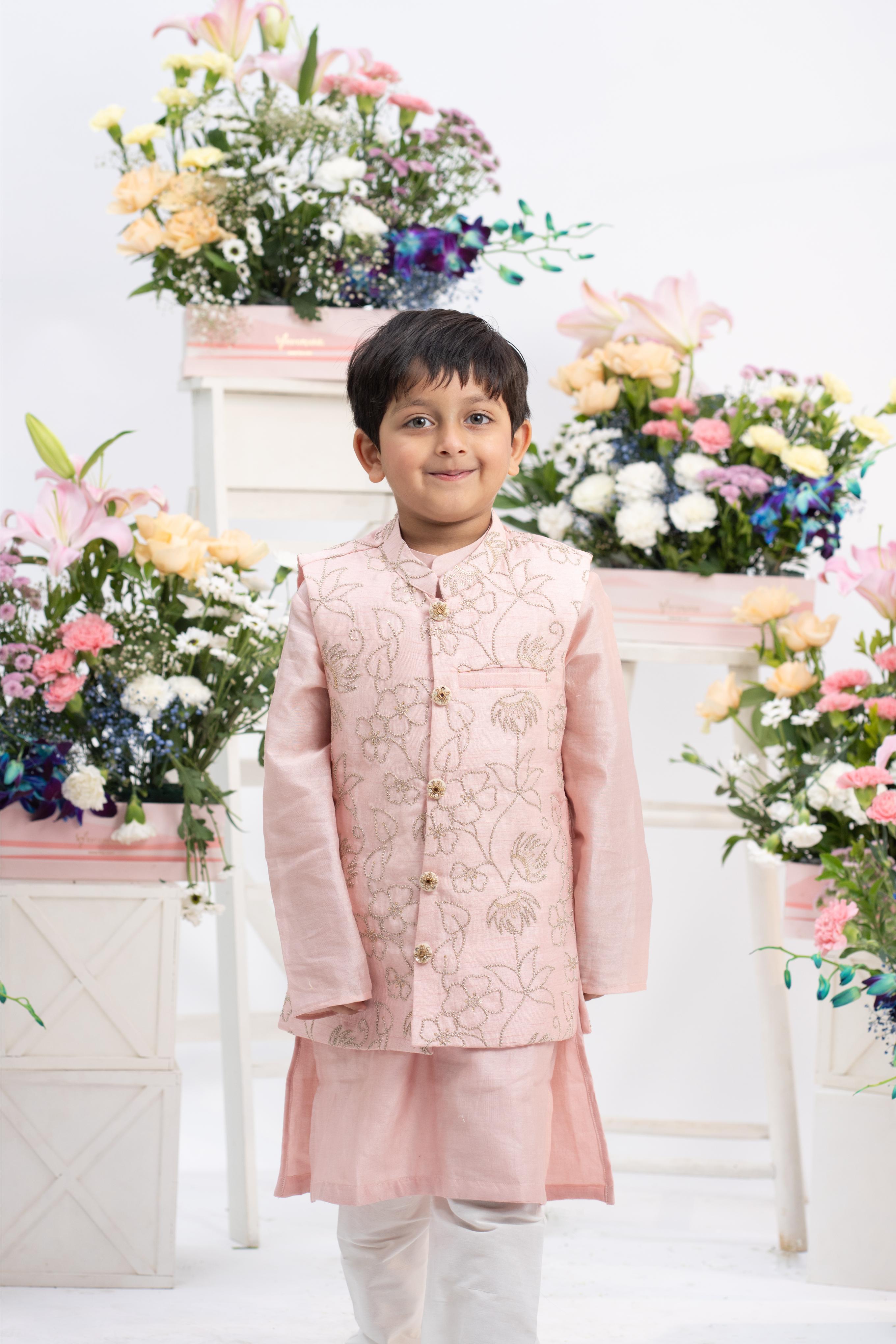 kids embroidered kurta jacket set ethnic outfit for celebrations