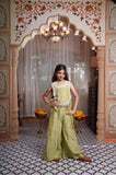 Pistachio Green Embroidered Peplum Top With Wide-Leg Palazzo Pants