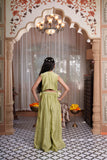 Pistachio Green Embroidered Peplum Top With Wide-Leg Palazzo Pants