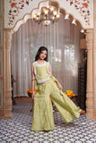 Pistachio Green Embroidered Peplum Top With Wide-Leg Palazzo Pants