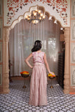 Mauve Pink Floral Embroidered Corset Top With Wide-Leg Palazzo Pants & Tassel Detailing