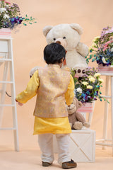 Sunshine Yellow Kurta Set with Gold Nehru Jacket for Boys | Festive Ethnic Wear | Kirti Agarwal