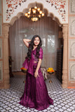 Royal Purple Embroidered Organza Lehenga Set with Attached Pearl Cape