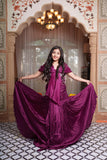 Royal Purple Embroidered Organza Lehenga Set with Attached Pearl Cape