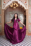 Royal Purple Embroidered Organza Lehenga Set with Attached Pearl Cape