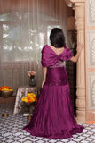 Royal Purple Embroidered Organza Lehenga Set with Attached Pearl Cape