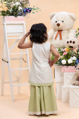 designer ivory kurti pistachio sharara outfit for girls festive wear