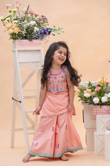 kids peach embroidered kurti with palazzo ethnic outfit