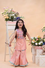 designer peach kurti palazzo outfit for girls festive wear