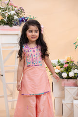 Peach Embroidered Kurti with Flared Palazzo set for Girls | Festive Ethnic Wear | Kirti Agarwal