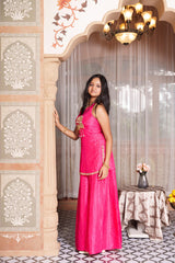 Blush Pink Embroidered Peplum Top With Flared Palazzo Pants & Sheer Dupatta Set (Copy)