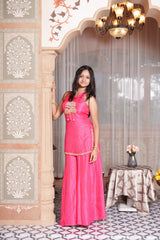 Blush Pink Embroidered Peplum Top With Flared Palazzo Pants & Sheer Dupatta Set (Copy)