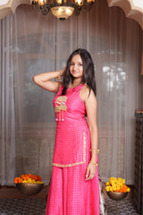 Blush Pink Embroidered Peplum Top With Flared Palazzo Pants & Sheer Dupatta Set (Copy)
