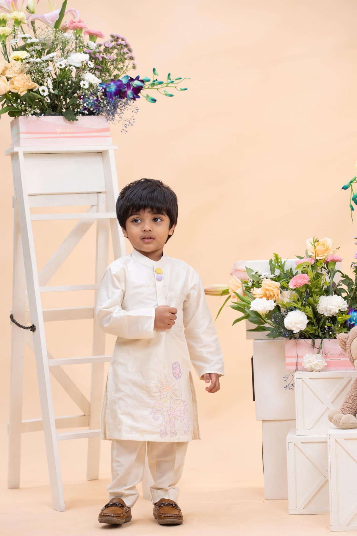 Ivory Embroidered Elephant Kurta Set