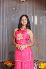 Blush Pink Embroidered Peplum Top With Flared Palazzo Pants & Sheer Dupatta Set (Copy)