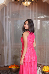 Blush Pink Embroidered Peplum Top With Flared Palazzo Pants & Sheer Dupatta Set (Copy)