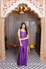 Purple Embroidered Peplum Top With Flared Palazzo Pants & Jewellery-Inspired Detailing