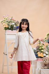designer ivory kurti red farsi salwar outfit for girls festive wear