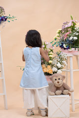 kids sky blue embroidered kurti with white dhoti ethnic outfit