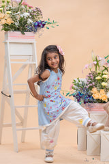 designer sky blue kurti dhoti outfit for girls festive wear