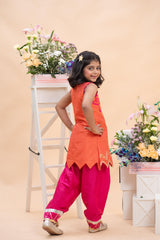 Tangerine Kurti With Rani Pink Farsi Salwar Festive Set