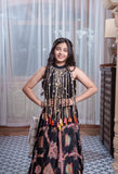 Black Embroidered Crepe Lehenga Set with Statement Pearl Tassel Top.