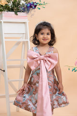 designer blush pink girls party dress with bow detail