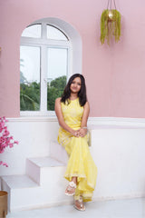 Lemon Yellow Embroidered Halter Kurta With Flared Palazzo Set & Beaded Detailing
