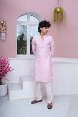 Pastel Pink Embroidered Kurta With White Pyjama Set