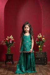 designer emerald green girls sharara outfit for wedding and festive wear