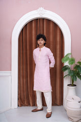 Pastel Pink Embroidered Kurta With White Pyjama Set