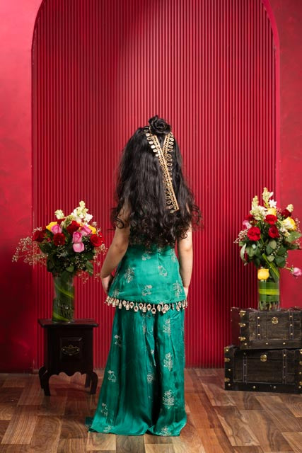 kids emerald green embroidered sharara ethnic outfit