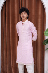 Pastel Pink Embroidered Kurta With White Pyjama Set