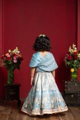Powder Blue Draped Blouse & Printed Lehenga Set for Girls | Designer Festive Outfit | Kirti Agarwal