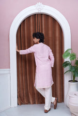 Pastel Pink Embroidered Kurta With White Pyjama Set