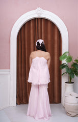 Soft Blush Pink Embroidered Halter Top With Flared Palazzo Pants
