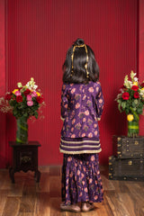 Plum Floral Kurti With Attached Jacket And Coordinated Flared Sharara Set