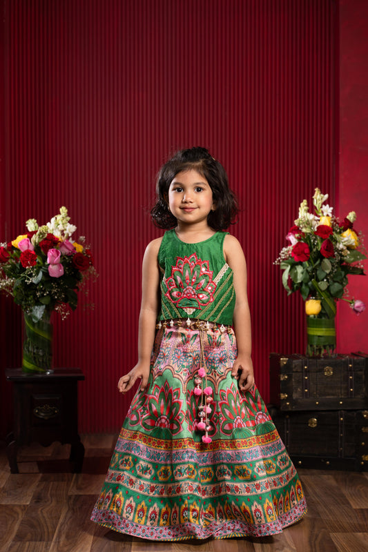 Elegant Lace Detailed Top & Printed Lehenga Set for Girls | Festive Ethnic Wear | Kirti Agarwal