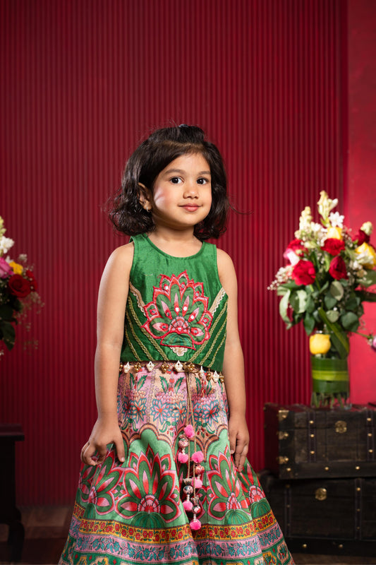 Elegant Lace Detailed Top & Printed Lehenga Set for Girls | Festive Ethnic Wear | Kirti Agarwal