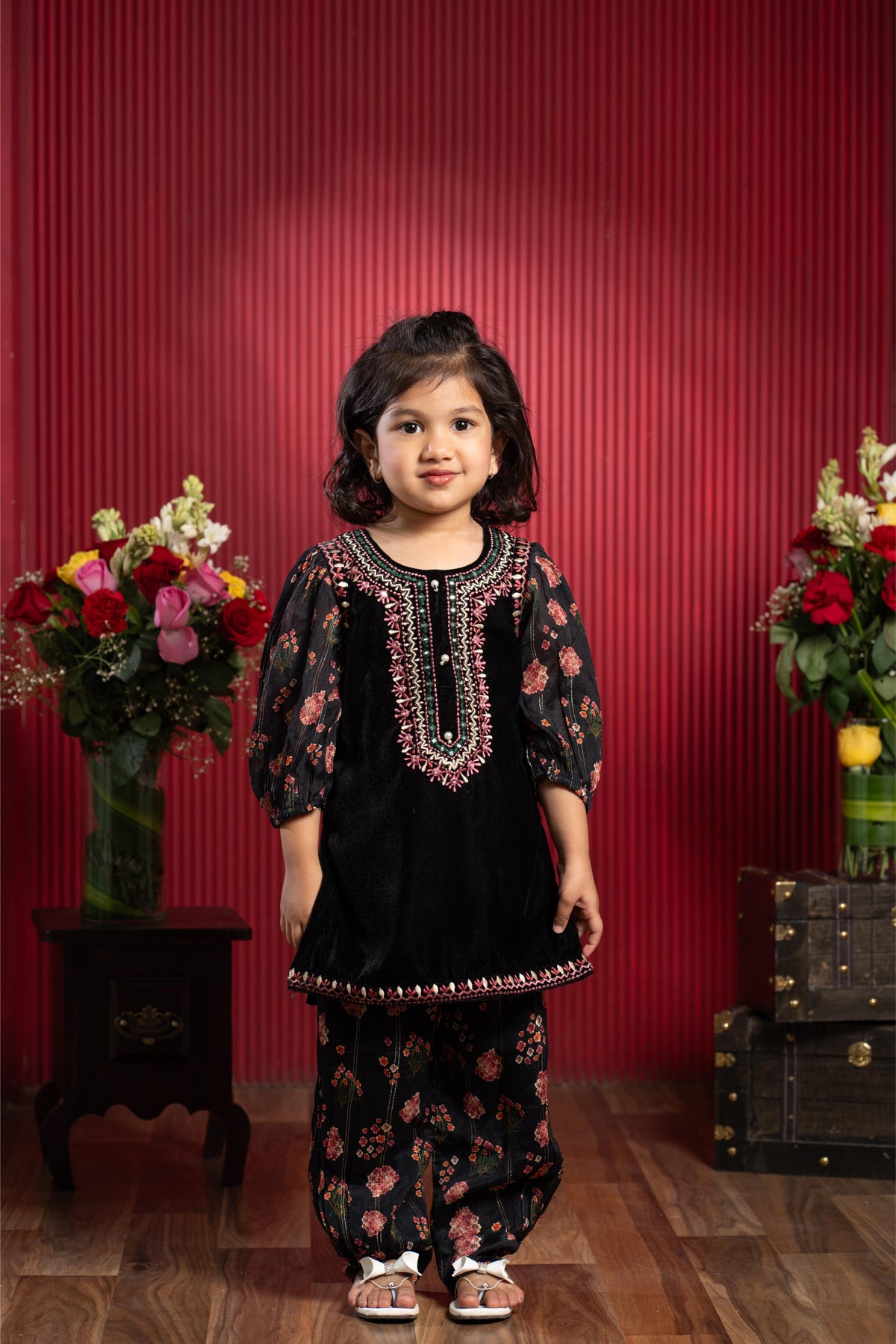 Velvet Kurti With Printed Pant