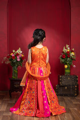 Embroidered Elegant Top And Brocade Lehenga With Matching Net Dupatta And Brocade Potli Bag