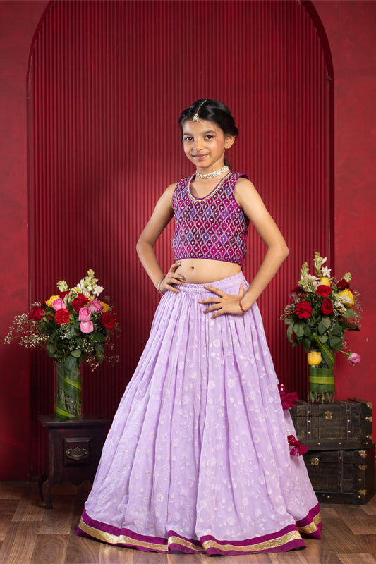 lavender and magenta lehenga set for girls by Kirti Agarwal