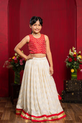 red and ivory festive lehenga set for girls by Kirti Agarwal