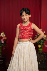 kids red and ivory ethnic lehenga set for celebration