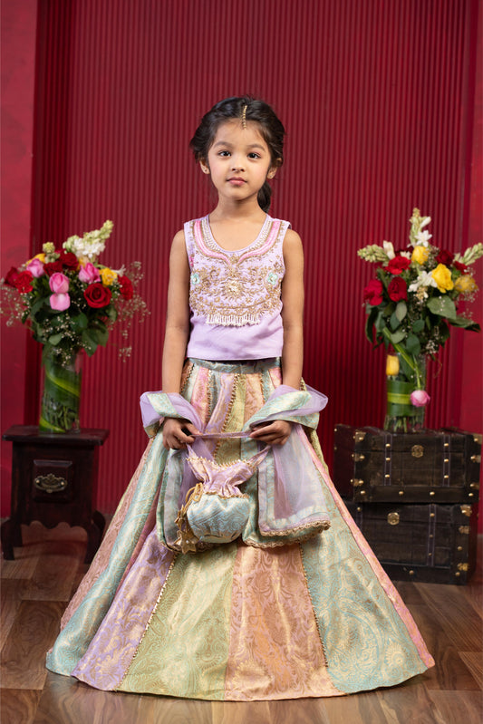 designer girls brocade lehenga outfit for wedding and festive wear