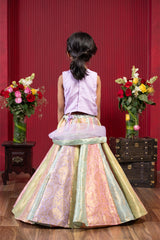 Intricate Embroidered Top And Brocade Lehenga With Matching Net Dupatta And Brocade Potli Bag