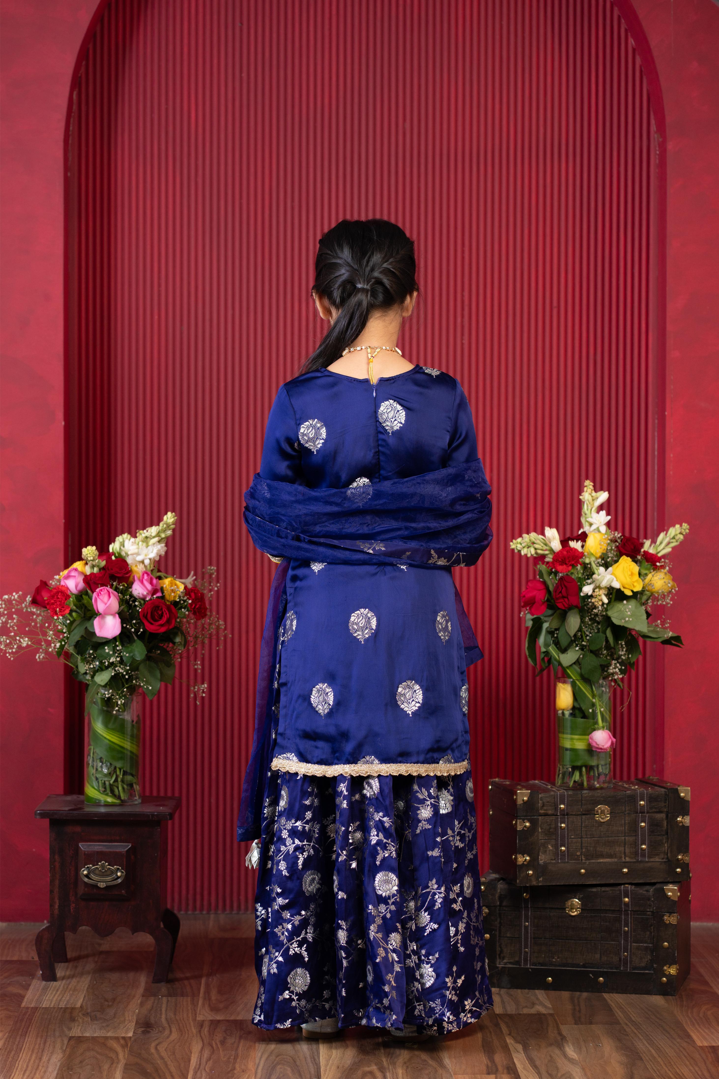 kids lace kurti with floral palazzo and dupatta ethnic outfit