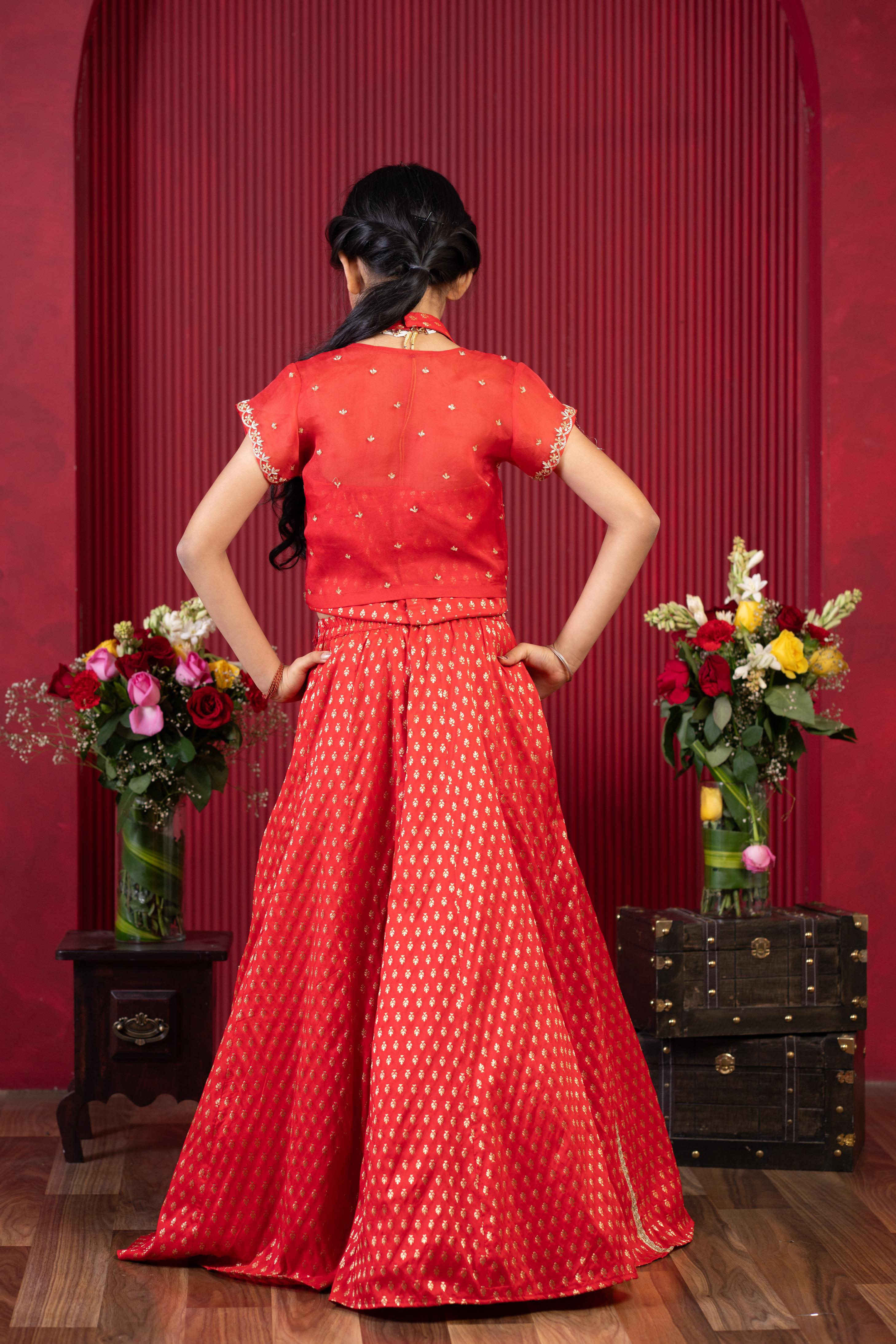 kids royal red gold lehenga ethnic outfit for celebration