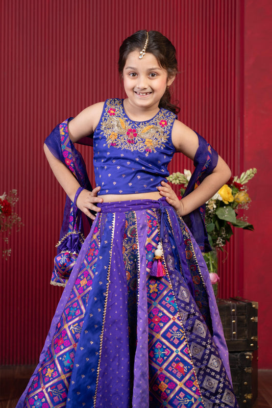designer girls brocade lehenga outfit for wedding and festive wear