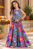 Multicolour Embroidered Silk Top with Flared Palazzo Set